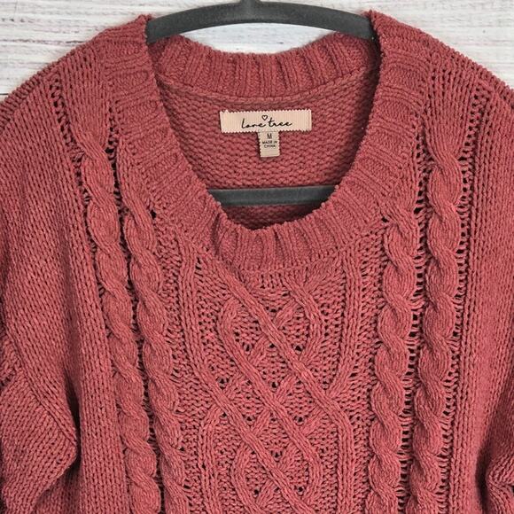 Love Tree Pink Chunky Cable Knit Sweater Sz M Fisherman Style Cozy Warm Gorpcore - Picture 3 of 9